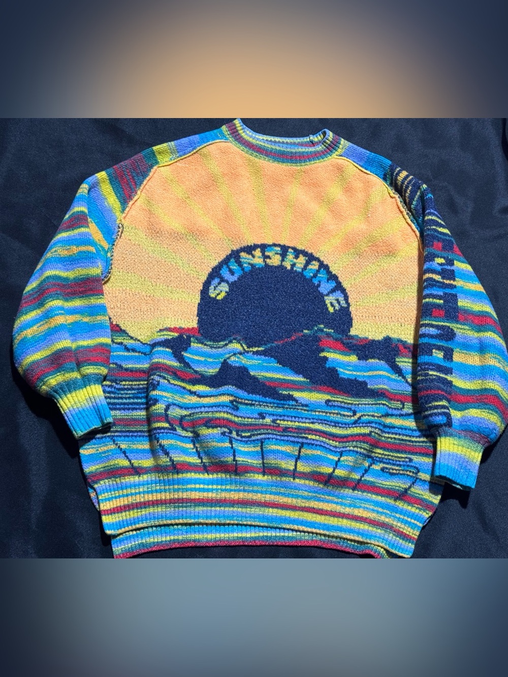 BDG Sunrise Graphic Crewneck Sweater - Yellow, Blue, Green, Red